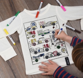 SELFIE CLOTHING colour in top with Cars + pencils, various sizes
