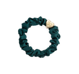 BYELOISE Chive Green dark green silk hair tie/bracelet with a golden heart