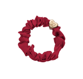 BYELOISE Burgundy Red silk hair tie/bracelet with a golden heart in wine red