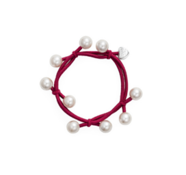 ByEloise burgundy hair tie/bracelet with silver heart and pearls