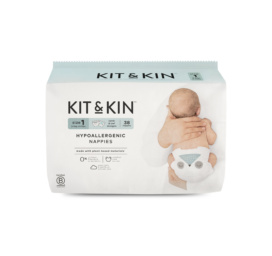 KIT and KIN Premium hypoallergenic latex- and chlorine-free tape diapers with animal print, size 1, i.e. 2–5 kg, 38 pcs
