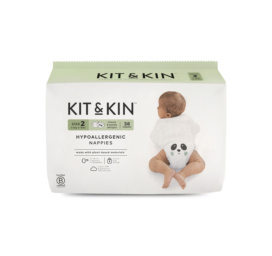 KIT and KIN hypoallergenic latex and chlorine free tape diapers with panda and mouse design, size 2 (4-8 kg), 38 pcs