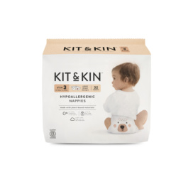 KIT and KIN hypoallergenic latex and chlorine free tape diapers with bear and rabbit design, size 3 or 6-10 kg, 32 pcs