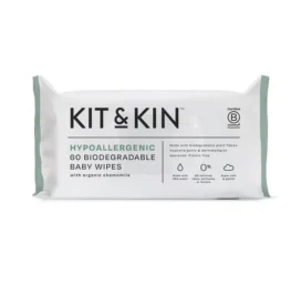 KIT and KIN 100% biodegradable and plastic-free unscented wet wipes, 60 pcs