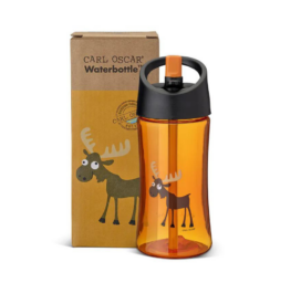 CARL OSCAR chemical-free 0.35 liter children's drinking bottle with straw, MOOSE motif