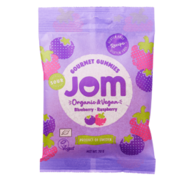 JOM organic gummy candies - sour blueberry and raspberry, 70 g