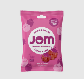 JOM organic gummy candies - raspberry and blackcurrant, 70 g