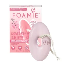 FOAMIE 2in1 cleansing and nourishing solid body soap with cherry blossoms and rice milk, 80 g
