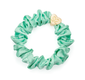 BYELOISE Mint silk hair tie with golden heart in mint green