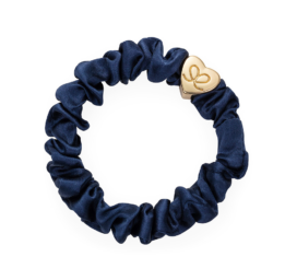 BYELOISE Navy silk hair scrunchie with golden heart