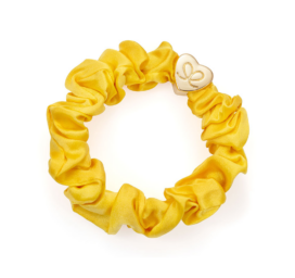 BYELOISE Mellow Yellow yellow silk hair tie with golden heart