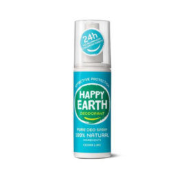 HAPPY EARTH 100% natural deodorant spray with refreshing lime and cedar scent, 100ml