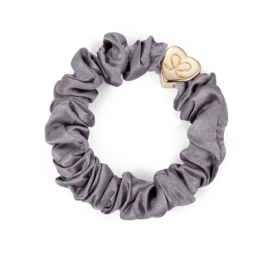 BYELOISE gray silk hair tie with golden heart