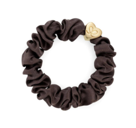 BYELOISE dark brown silk hair tie with a golden heart