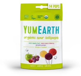 YUMEARTH organic lollipops MIX (apple, cherry, grape), 14 pcs