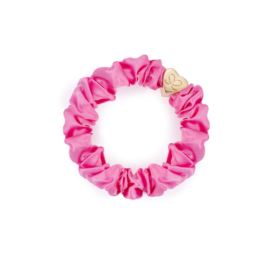 BYELOISE Bubblegum Pink silk hair scrunchie with a gold heart