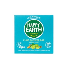 HAPPY EARTH 100% natural moisturizing and softening solid shower gel with cedar and lime fragrance, 90 g