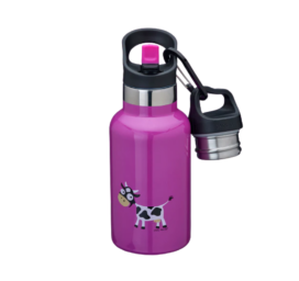 CARL OSCAR 2in1 stainless steel straw drinking bottle-thermos with cow print PURPLE, 350 ml