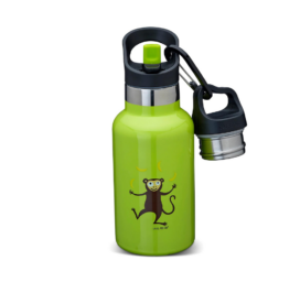 CARL OSCAR 2in1 stainless steel straw drinking bottle-thermos with monkey image GREEN, 350 ml