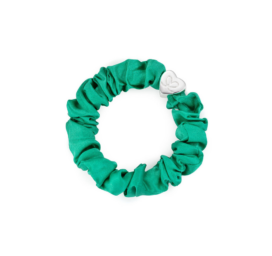 BYELOISE green silk hair tie with silver heart JUNGLE GREEN