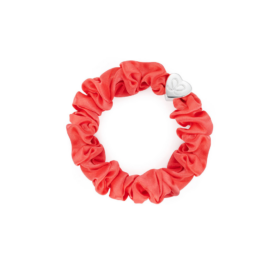 BYELOISE orange silk hair tie with silver heart NEON PEACH