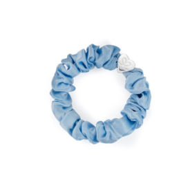 BYELOISE sky blue silk hair tie with silver heart SKY BLUE