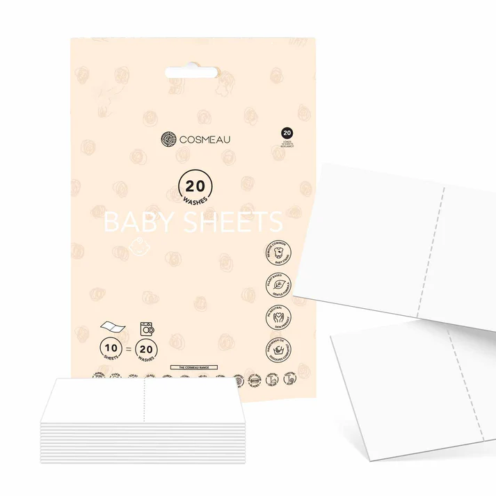 COSMEAU pH neutral biodegradable laundry strips for washing baby clothes, 20 uses