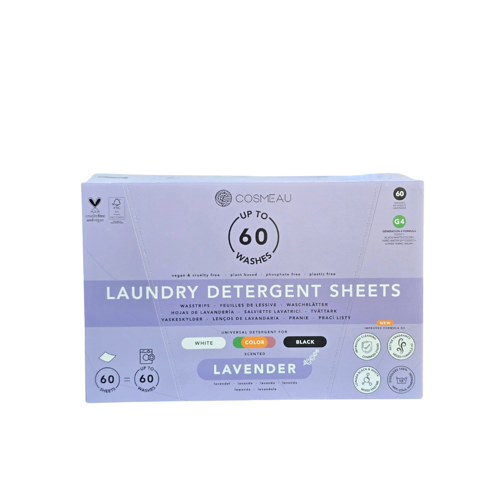 COSMEAU biodegradable laundry detergent strips for clothes washing Lavender, 60 uses
