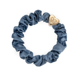 ByEloise silk hair tie in faded denim with golden heart, Faded Denim