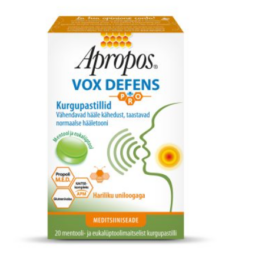 APROPOS VOX DEFENS throat lozenges with menthol and eucalyptus flavor, 20 pcs