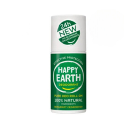 HAPPY EARTH 100% natural energizing bergamot cedarwood scented roll-on deodorant for men, 75ml