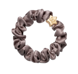 BYELOISE silk hair tie/bracelet with gold star, Iced Latte