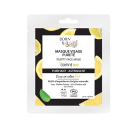 BORN TO BIO Cleansing fabric face mask with organic peppermint hydrolate, activated charcoal, and yuzu extract Purity, 20ml