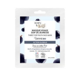 BORN TO BIO Youth-Reviving Sheet Face Mask with Black Currant Leaf, Pine Bark Extract, and 0.2% Hyaluronic Acid Thirst for youth, 20ml