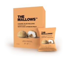 THE MALLOWS Marshmallows with caramel filling, coated in white chocolate, passion fruit, and sea buckthorn, 5x11g