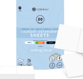 COSMEAU biodegradable laundry strips for washing clothes CLOUDS, 20 uses