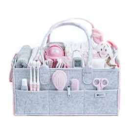 SIPO spacious felt baby accessory organizer, PINK-GREY