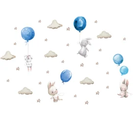 SIPO children's room wall stickers, blue Bunny Balloons