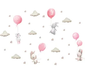 SIPO Children's Room Wall Stickers, Pink Bunny Balloons