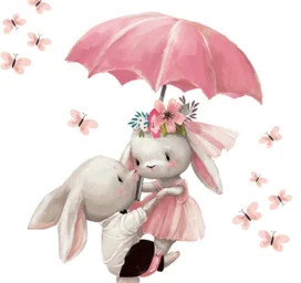 SIPO Children's room wall stickers, Bunnies with umbrella