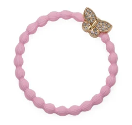 BYELOISE pink hair tie with butterfly and stones