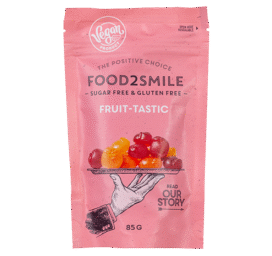 FOOD2SMILE Fruit-tastic sugar-free fruit candies with orange and cherry flavour, 85g