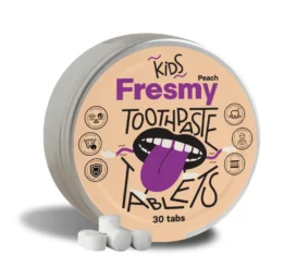 FRESMY Peach Toothpaste Tablets for Kids in Aluminum Jar, 30 pcs