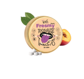 FRESMY Peach Toothpaste Tablets for Kids in Aluminum Jar, 30 pcs