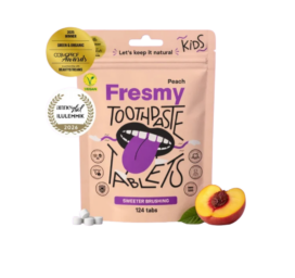 FRESMY Peach Toothpaste Tablets for Kids in a Paper Package, 124 pcs
