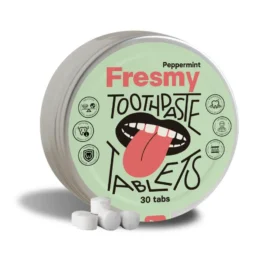FRESMY Peppermint Toothpaste Tablets in an Aluminum Jar, 30 pcs