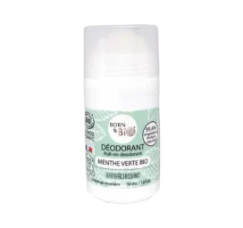 BORN TO BIO organic peppermint-scented aluminum-free roll-on deodorant with bamboo powder, 50 ml