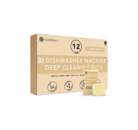 COSMEAU Dishwasher Deep Cleaning Tablets remove accumulated grease, limescale, and food residues from the machine, 12 pcs