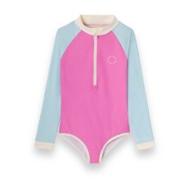 KIETLA ICONIC Swimsuit UPF 50+ with sun protection fabric and UV sensor for 6-8 years, PINK BLUE