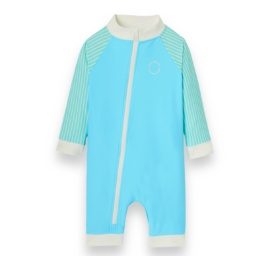 KIETLA ICONIC Swimsuit with UPF 50+ sun protection fabric and UV sensor 12-18 months, BLUE STRIPES